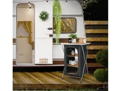 Armario de camping plegable multiusos, carrito de servicio y de viaje con mesa