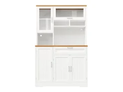 Armario de cocina, mueble alto/expositor con iluminación LED, 104x40x180 cm, blanco