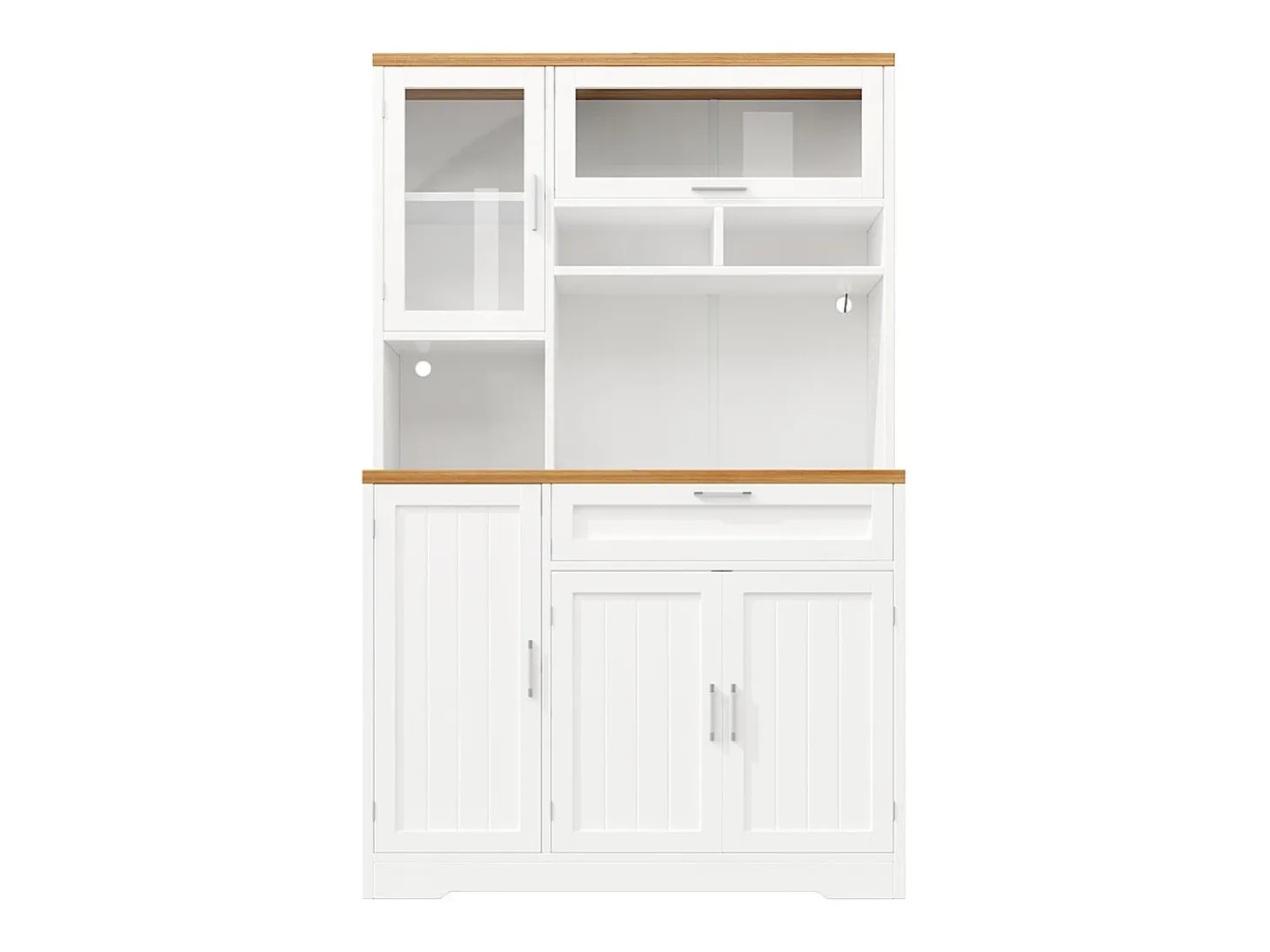 Armario de cocina, mueble alto/expositor con iluminación LED, 104x40x180 cm, blanco
