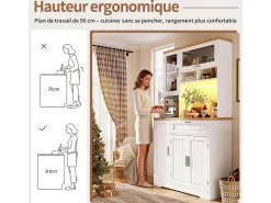 Armario de cocina, mueble alto/expositor con iluminación LED, 104x40x180 cm, blanco