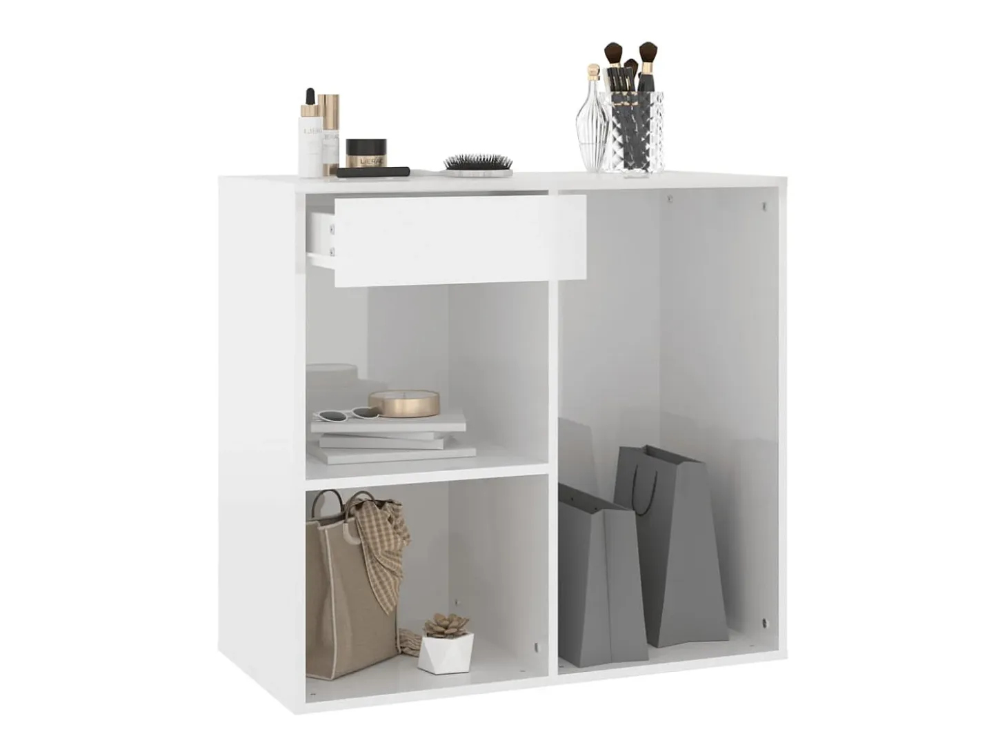 Armario de maquillaje madera blanco brillante 80x40x75 cm