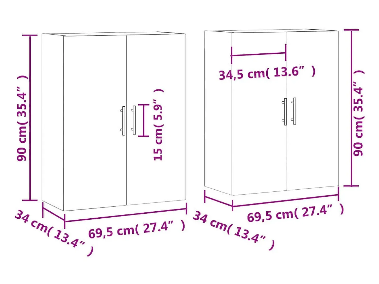 Armario de pared 2 unidades roble Sonoma 69,5x34x90 cm