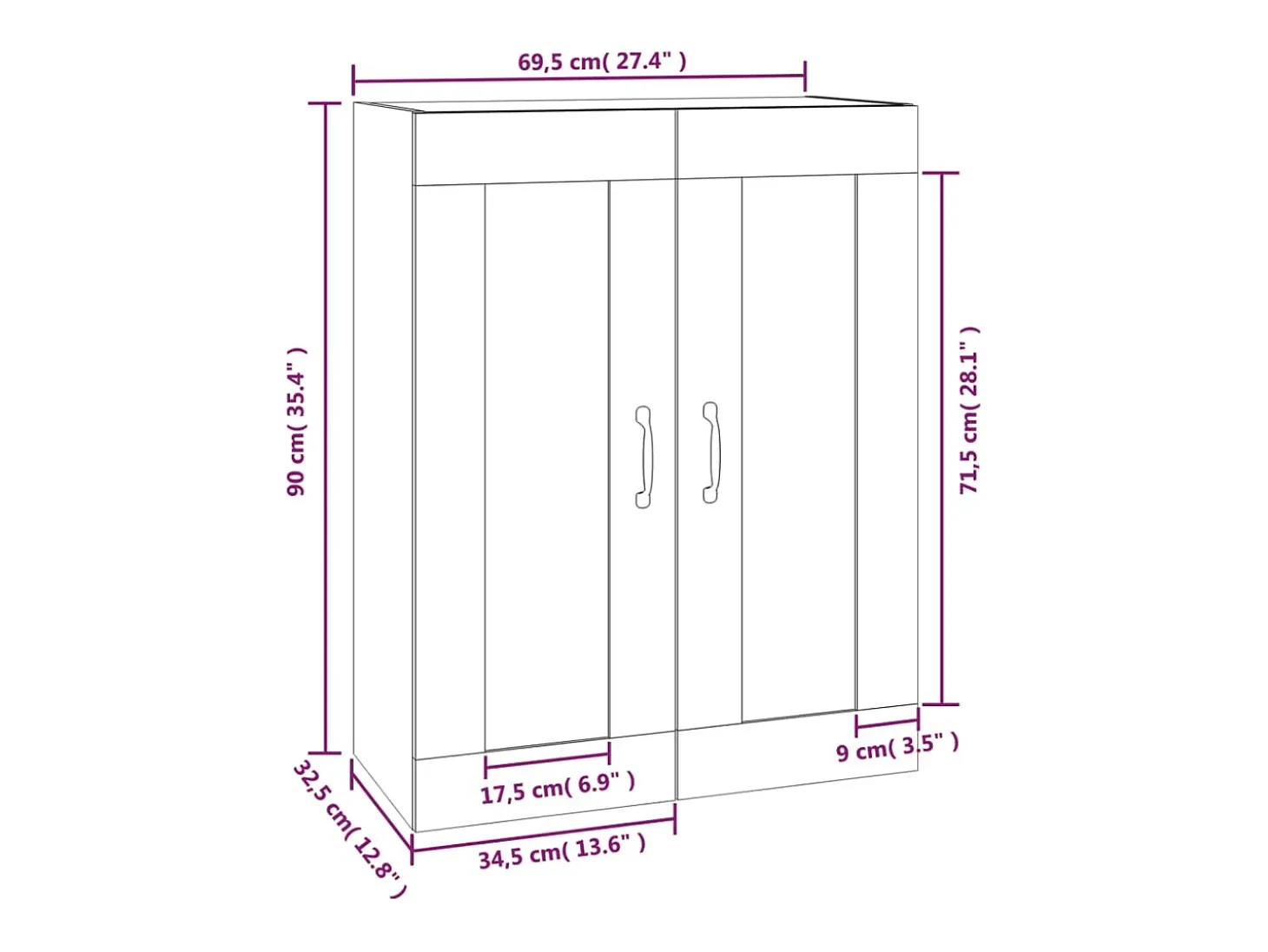 Armario de pared colgante de roble ahumado 69,5x32,5x90 cm