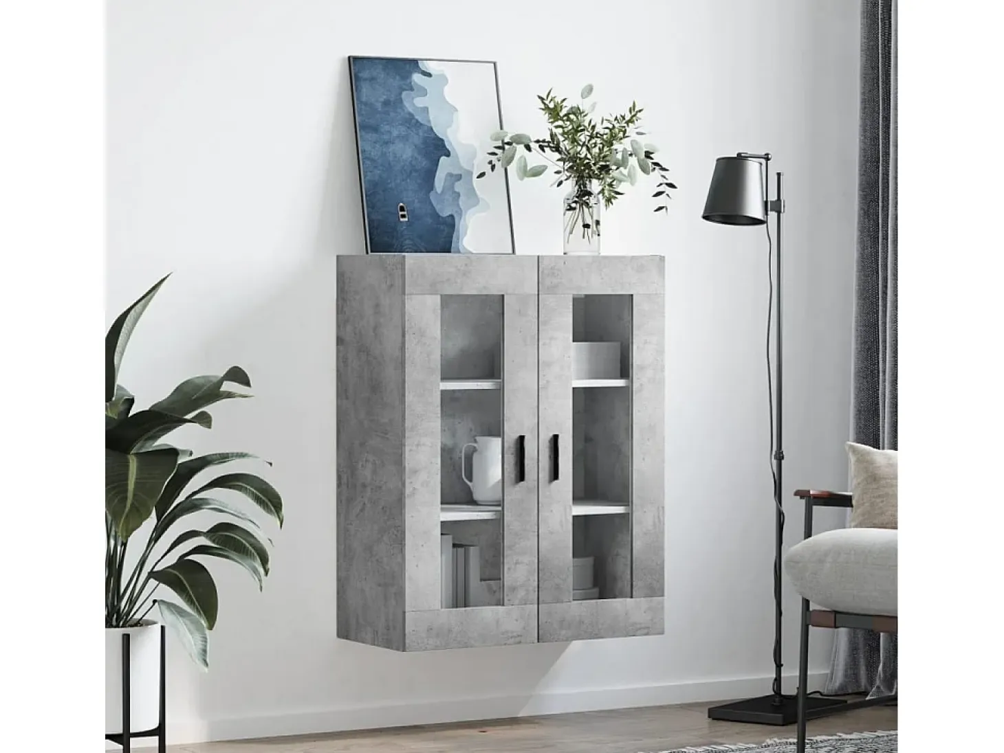 Armario de pared gris hormigón 69,5x34x90 cm