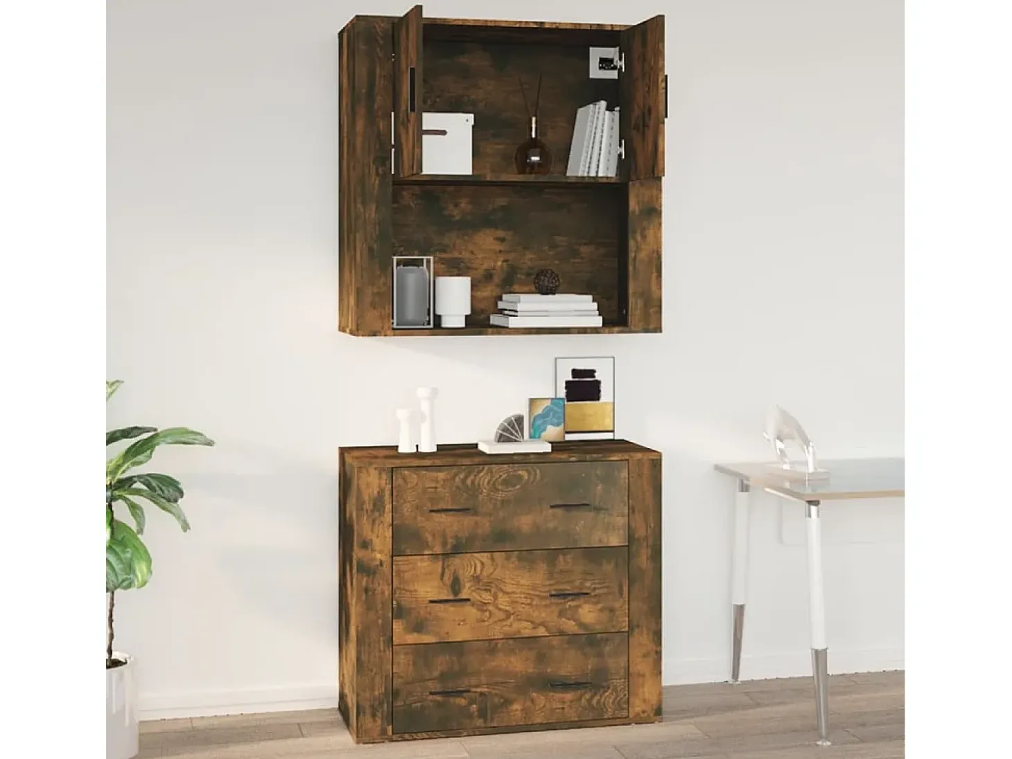 Armario de pared madera contrachapada roble ahumado 80x33x80 cm