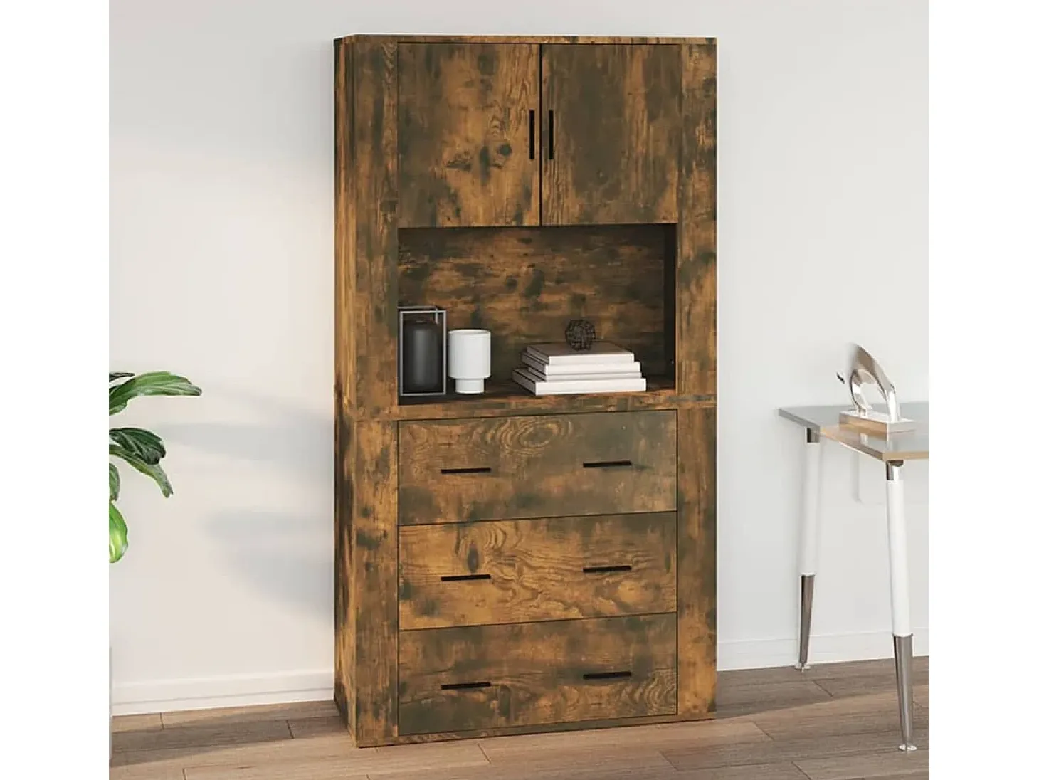Armario de pared madera contrachapada roble ahumado 80x33x80 cm