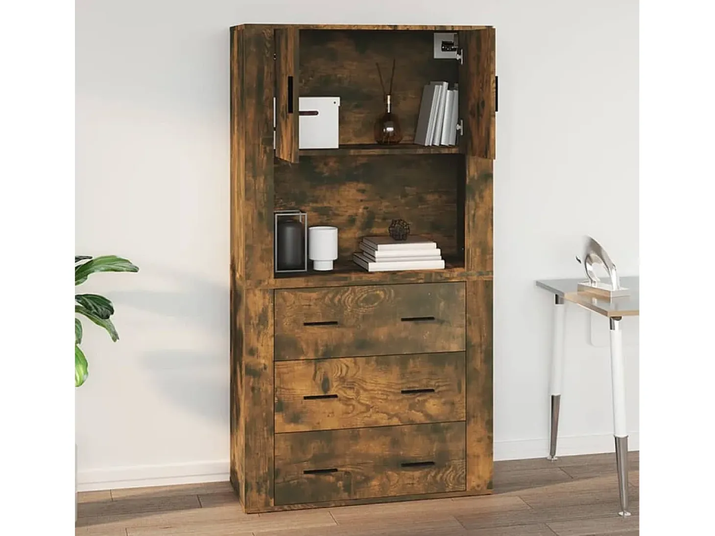 Armario de pared madera contrachapada roble ahumado 80x33x80 cm