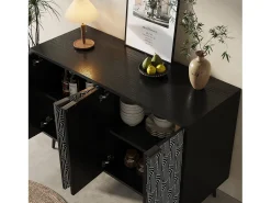 Armario de salle à manger, con puerta en madera esculpida, MDF, negro (120x35x78 cm)