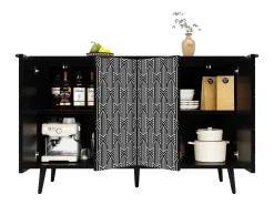 Armario de salle à manger, con puerta en madera esculpida, MDF, negro (120x35x78 cm)