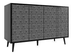 Armario de salle à manger, con puerta en madera esculpida, MDF, negro (120x35x78 cm)
