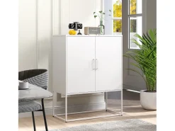 Armario metálico con puertas de cristal magnético, estante regulable, diseño moderno, para cocina, salón y oficina, color negro (80x35x160 cm)