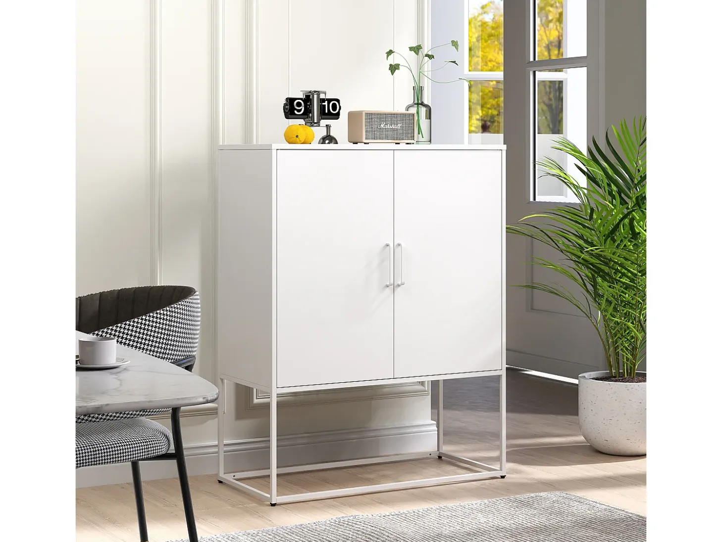 Armario metálico con puertas de cristal magnético, estante regulable, diseño moderno, para cocina, salón y oficina, color negro (80x35x160 cm)