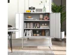 Armario metálico con puertas de cristal magnético, estante regulable, diseño moderno, para cocina, salón y oficina, color negro (80x35x160 cm)