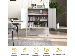 Armario metálico con puertas de cristal magnético, estante regulable, diseño moderno, para cocina, salón y oficina, color negro (80x35x160 cm)