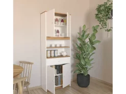 Armario Multiusos Tipo Buffet con 4 Puertas – Acabado Blanco y Roble – 180 x 67 x 29 cm (alto x ancho x fondo)