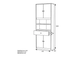 Armario Multiusos Tipo Buffet con 4 Puertas – Acabado Blanco y Roble – 180 x 67 x 29 cm (alto x ancho x fondo)