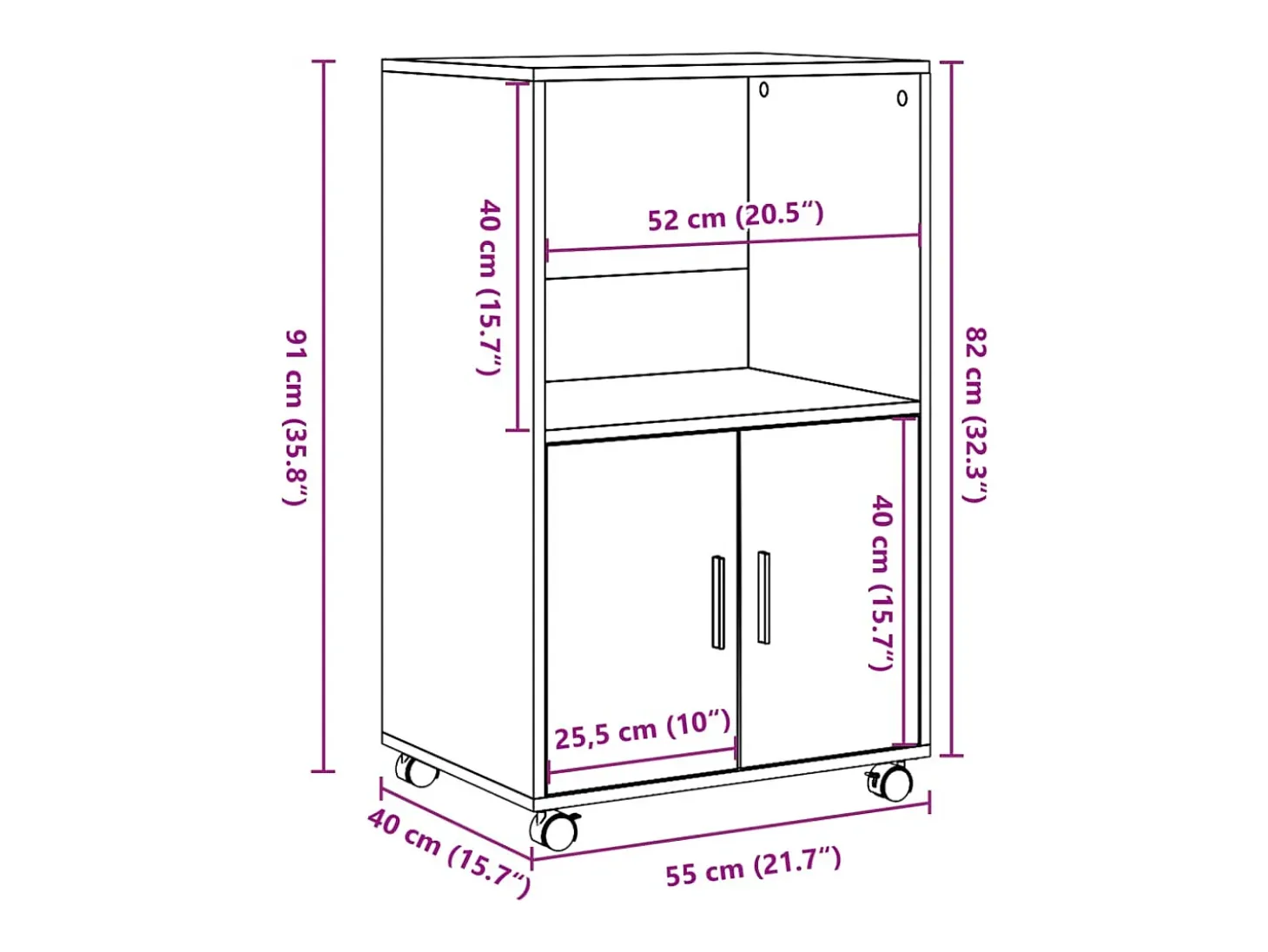 Armario rodante blanco 55x40x91 cm madera de ingeniería
