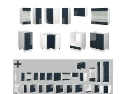 Armarios de cocina azul oscuro alto brillo/blanco 190x46x81.6 fame-line