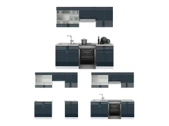 Armarios de cocina azul oscuro alto brillo/blanco 200x60x81.6 fame-line