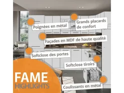 Armarios de cocina azul oscuro alto brillo/blanco 200x60x81.6 fame-line