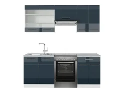 Armarios de cocina azul oscuro alto brillo/blanco 200x60x81.6 fame-line