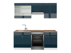 Armarios de cocina azul oscuro alto brillo/blanco 200x60x81.6 fame-line