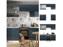 Armarios de cocina azul oscuro alto brillo/blanco 200x46x81.6 fame-line