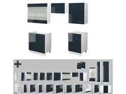 Armarios de cocina azul oscuro alto brillo/blanco 200x46x81.6 fame-line