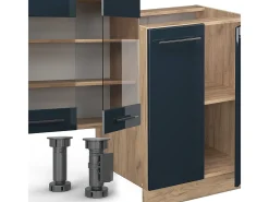 Armarios de cocina azul oscuro alto brillo/roble dorado 300x46x81.6 fame-line
