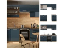 armarios de cocina azul oscuro alto brillo/roble dorado 200x60x81.6 fame-line