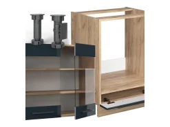 Armarios de cocina azul oscuro alto brillo/roble dorado 190x46x81.6 fame-line