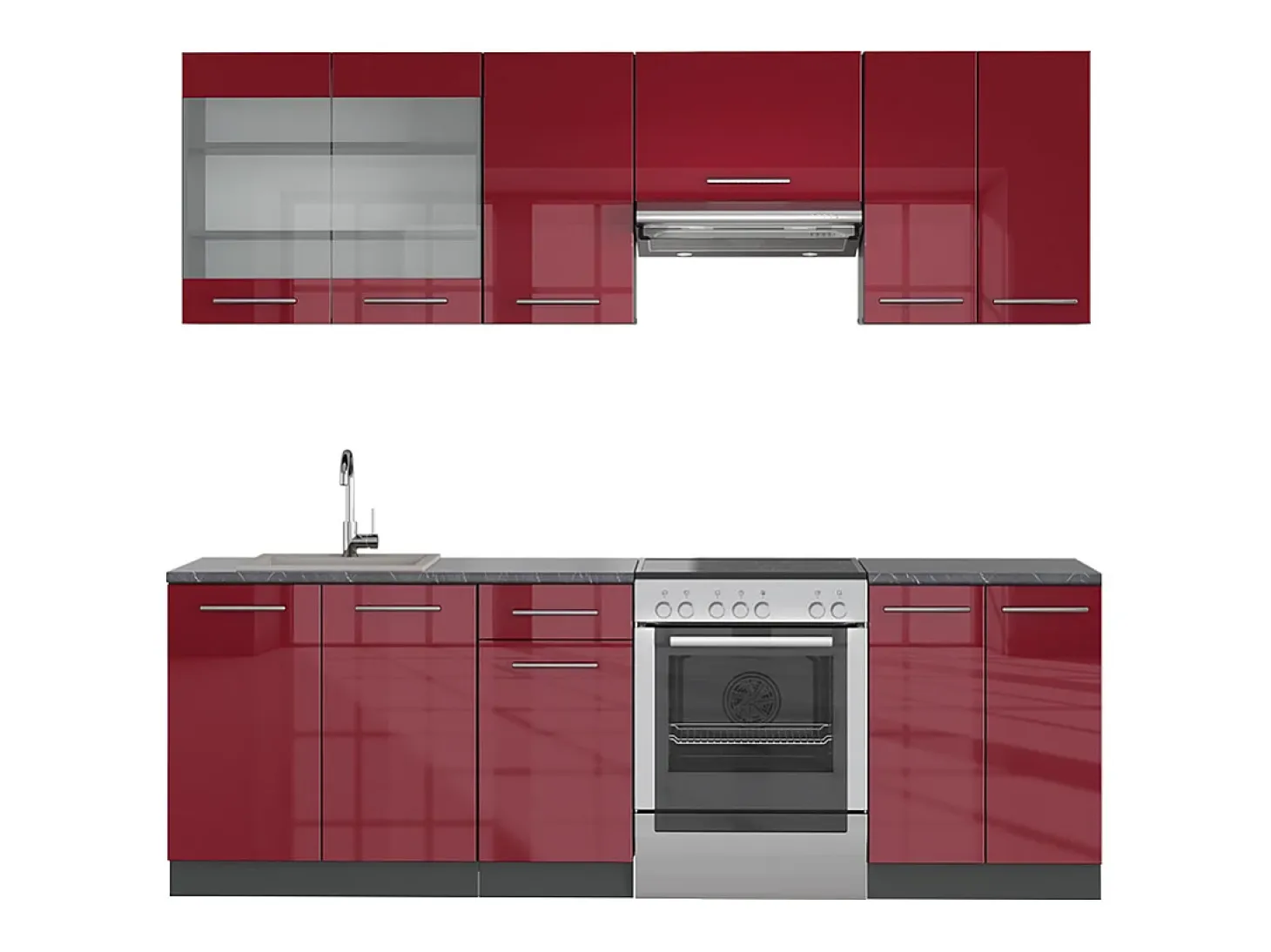 Armarios de cocina rojo burdeos alto brillo 240x46x81.6 fame-line