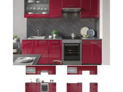 Armarios de cocina rojo burdeos alto brillo 240x46x81.6 fame-line