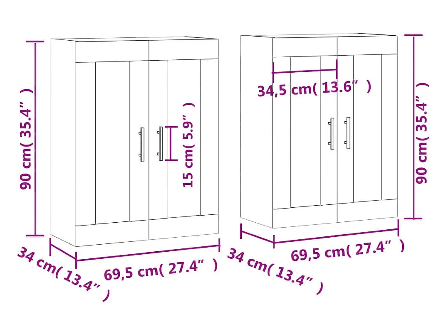 Armarios de pared 2 uds madera de ingeniería marrón roble