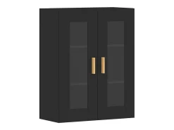 Armarios de pared de 2 piezas de madera de ingeniería negra