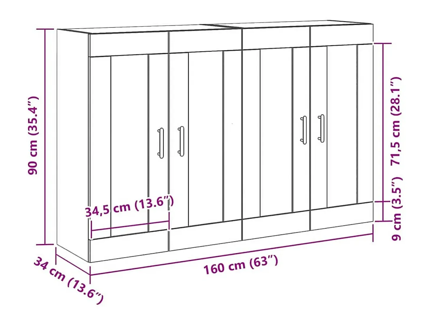 Armarios de pared de 2 piezas Madera de ingeniería de roble negro