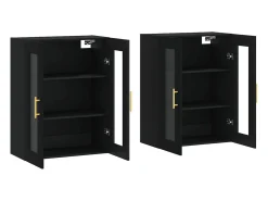 Armarios de pared de 2 piezas, color negro, madera de ingeniería
