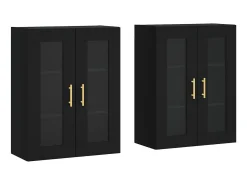 Armarios de pared de 2 piezas, color negro, madera de ingeniería