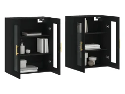 Armarios de pared de 2 piezas, color negro, madera de ingeniería