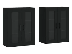 Armarios de pared de 2 piezas, color negro, madera de ingeniería