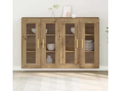 Armarios de pared de roble de 2 piezas hechos a mano de 69,5 x 34 x 90 cm de madera de ingeniería