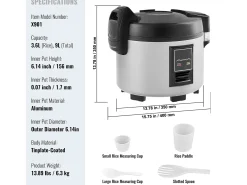 Arrocera Comercial SucceBuy, 45 Tazas 9 L Antiadherente 12 H Mantener Caliente para Restaurantes