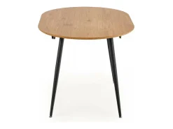 Atlanta Mesa de comedor extensible ovalada de 120-160 cm con tablero de aspecto roble y patas de acero negro