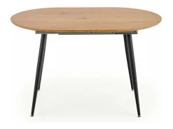 Atlanta Mesa de comedor extensible ovalada de 120-160 cm con tablero de aspecto roble y patas de acero negro