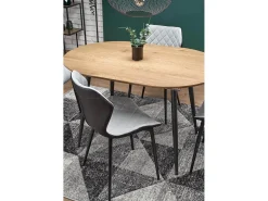 Atlanta Mesa de comedor extensible ovalada de 120-160 cm con tablero de aspecto roble y patas de acero negro