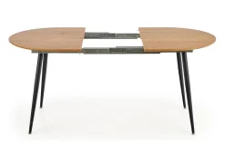 Atlanta Mesa de comedor extensible ovalada de 120-160 cm con tablero de aspecto roble y patas de acero negro