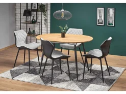 Atlanta Mesa de comedor extensible ovalada de 120-160 cm con tablero de aspecto roble y patas de acero negro