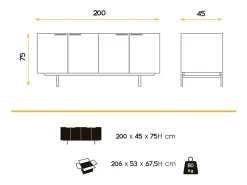 Bakia Aparador moderno de 4 puertas en nogal con patas de acero negro 200 cm