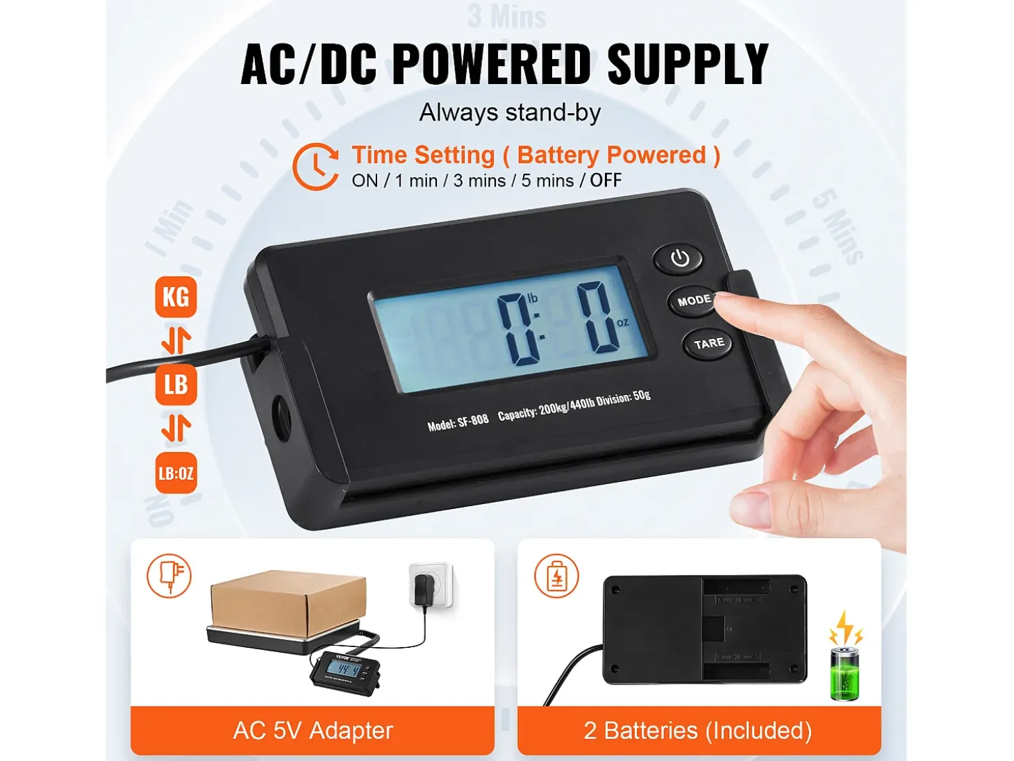 Balanza de Envío Digital SucceBuy 200 kg x 50 g, para Equipaje Casa Oficina de Correos Alimentación TC/TD