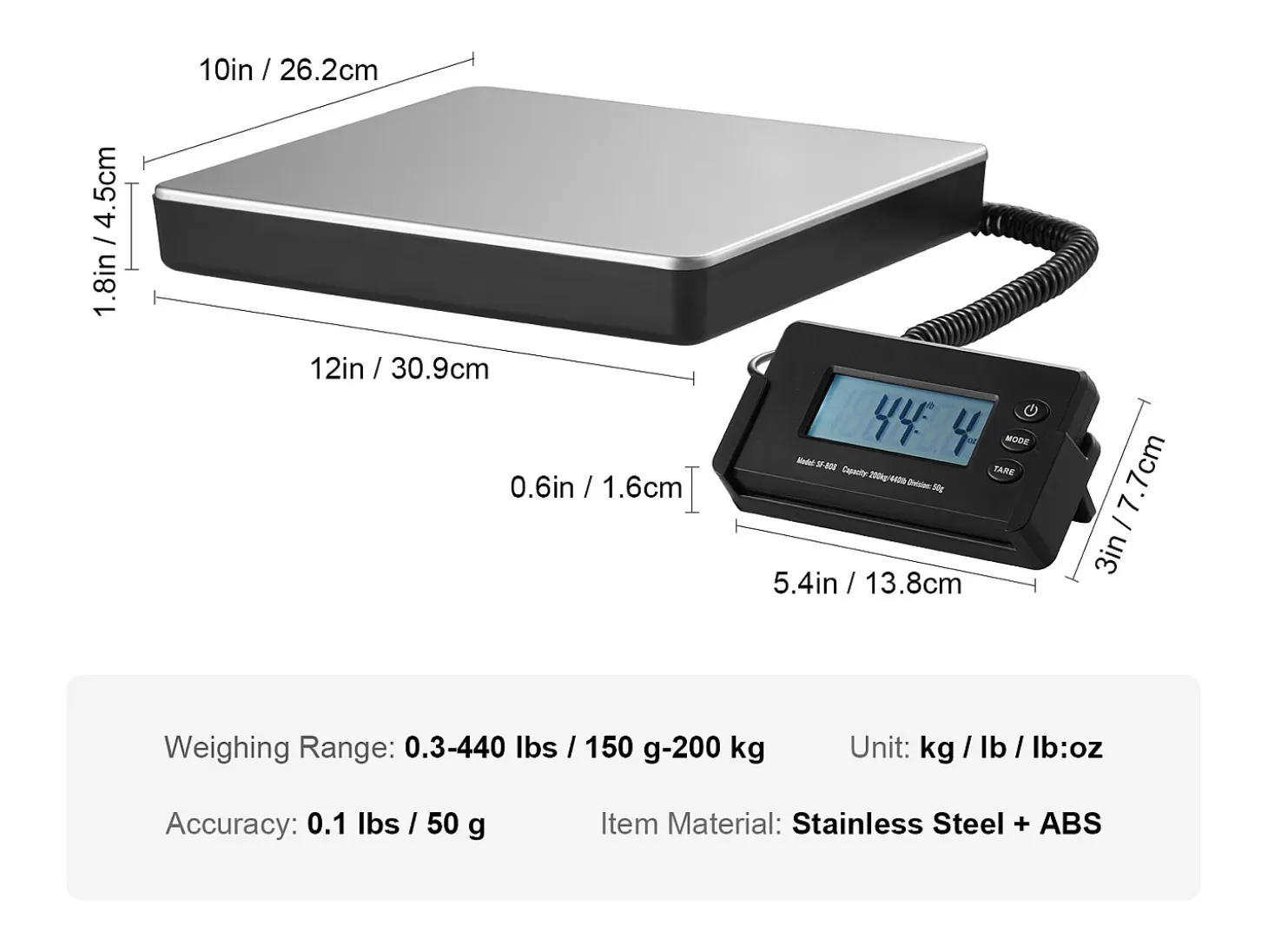 Balanza de Envío Digital SucceBuy 200 kg x 50 g, para Equipaje Casa Oficina de Correos Alimentación TC/TD